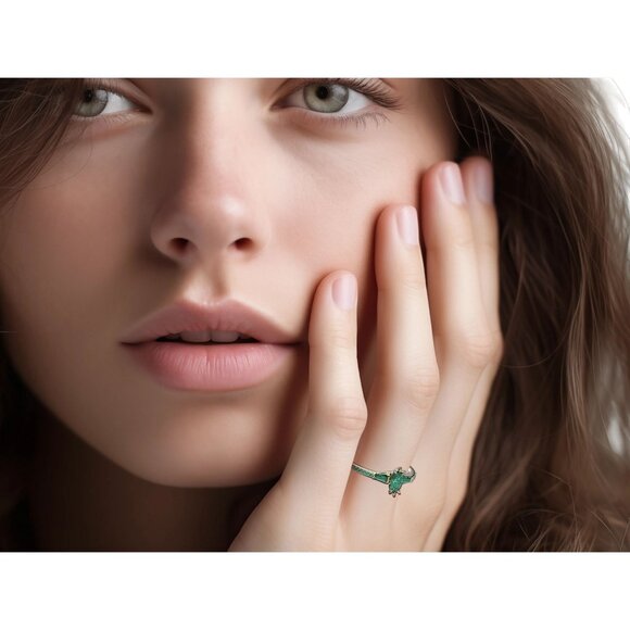 Marquise Cut Emerald Engagement Wedding Stacked Ring Set in Stainless steel - Picture 8 of 8